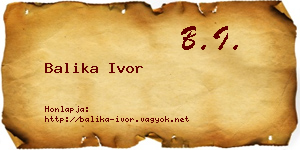 Balika Ivor névjegykártya
